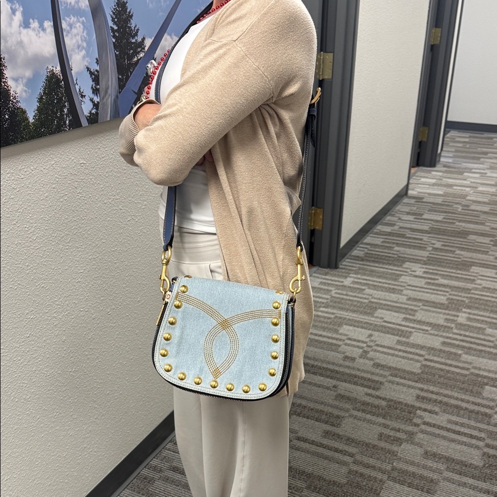 Mark Jacobs Nomad Studded Chic Denim and Gold Studded Crossbody Bag - Picture 16 of 16